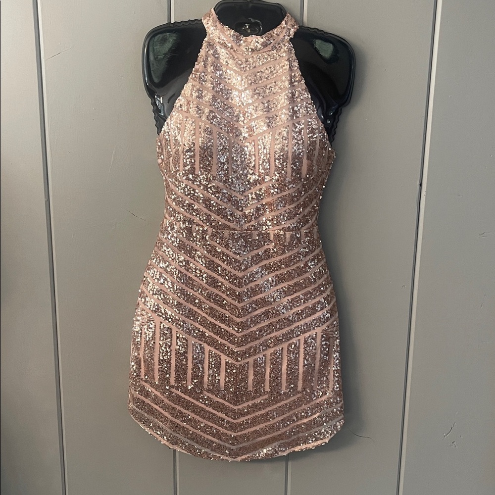 NWT a peach sequin dress rose gold Mob Wife Maximalism Fairy Party Quiet Luxury